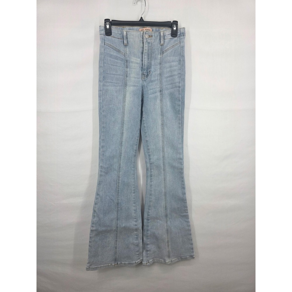 CP Jeans Womens Light Wash High Rise Seam Detail Flare Denim Blue Jeans